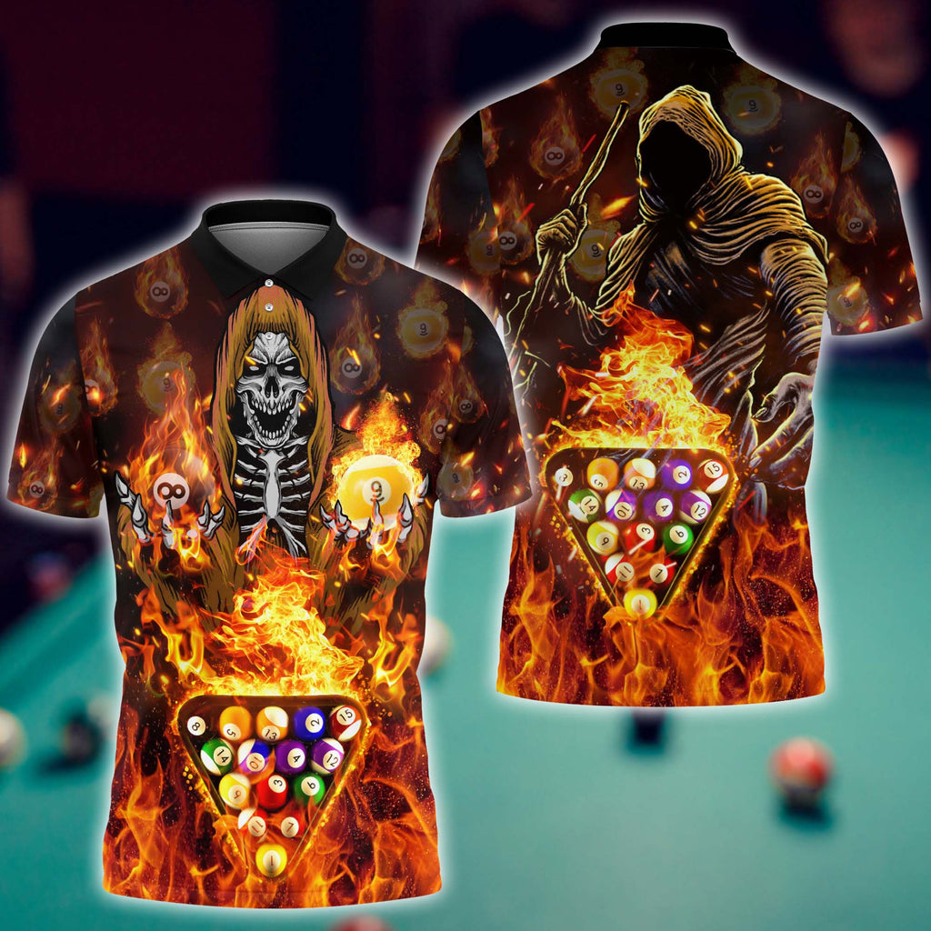 Personalized Name Billiard Ball 8 Skull Player Polo Shirt/ Gift for Billiard Team