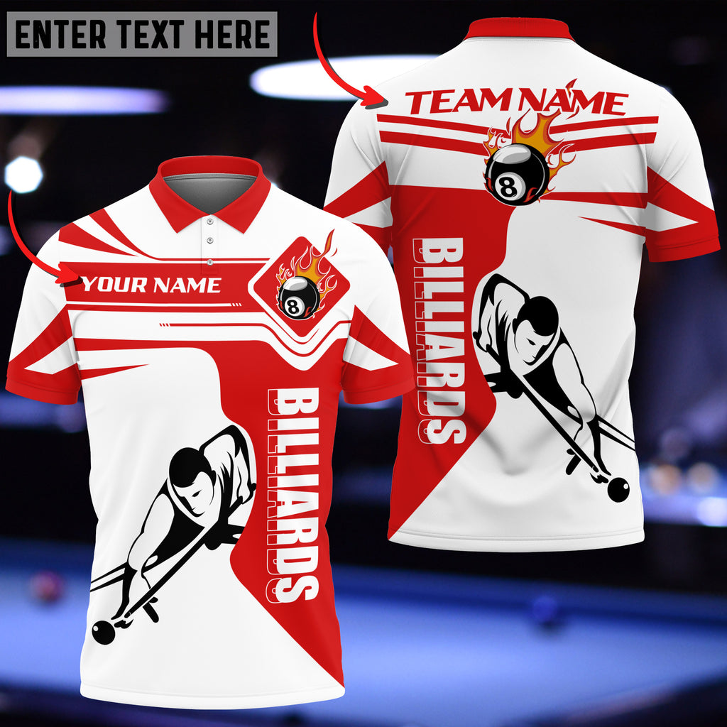 White and Red Billiard 8 Ball Polo Shirt/ Customized Name Team for Billiard Player