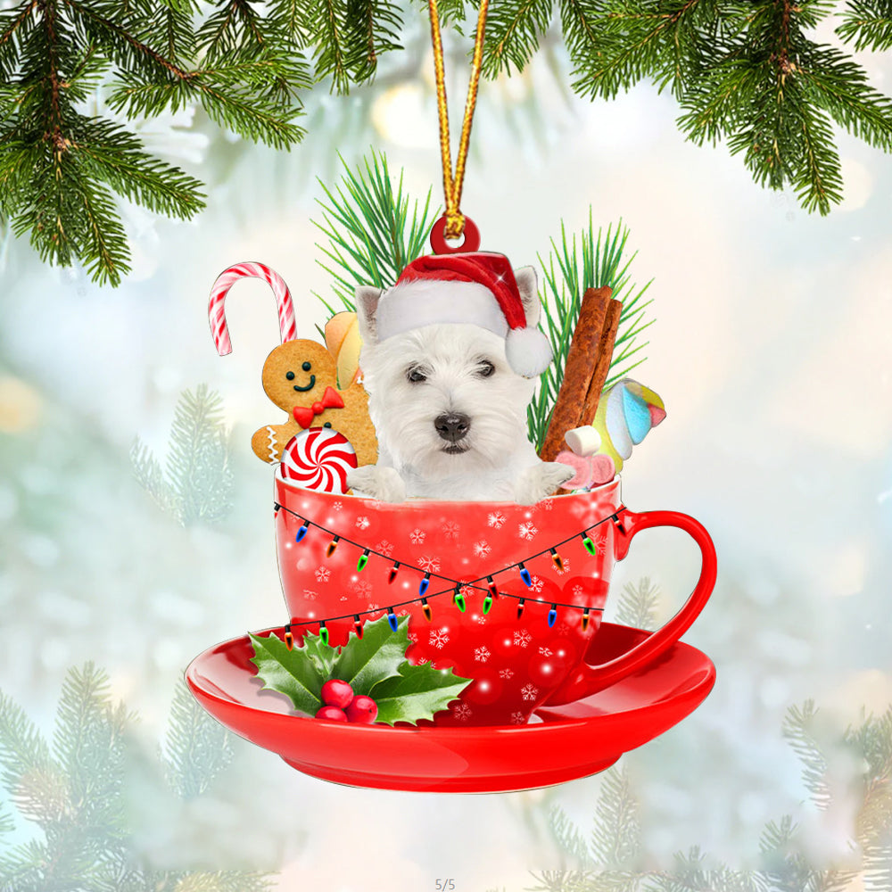 West Highland White Terrier In Cup Merry Christmas Ornament Flat Acrylic Dog Ornament