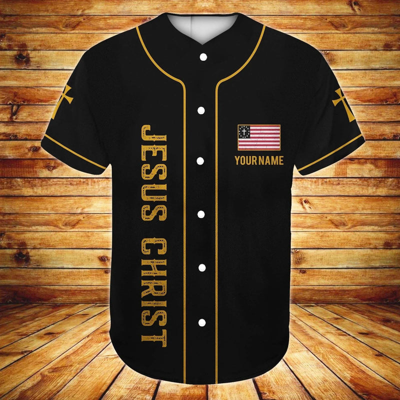 Wings/ American Flag/ Cross Baseball Jersey - One Nation Under God Custom Baseball Jersey