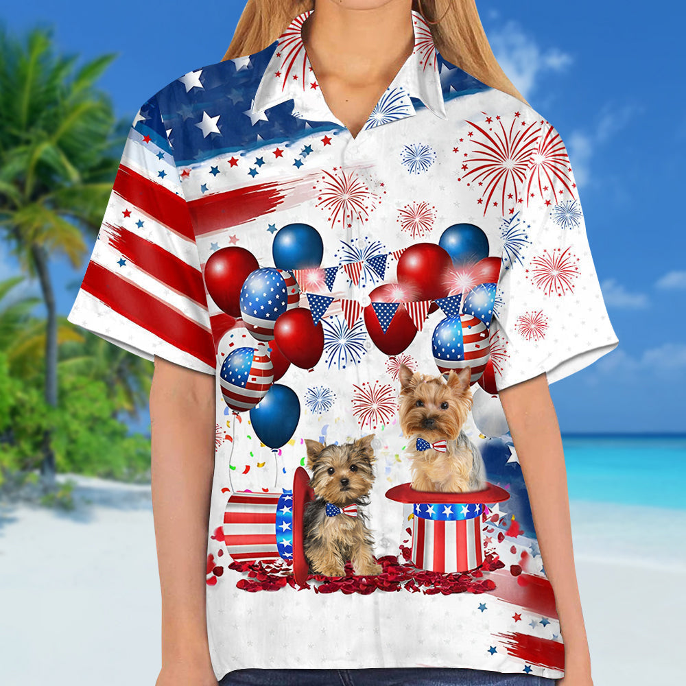 Yorkshire Terrier Independence Day Hawaiian Shirt/ Dog Hawaii Beach Shirt Short Sleeve For 4Th Of July