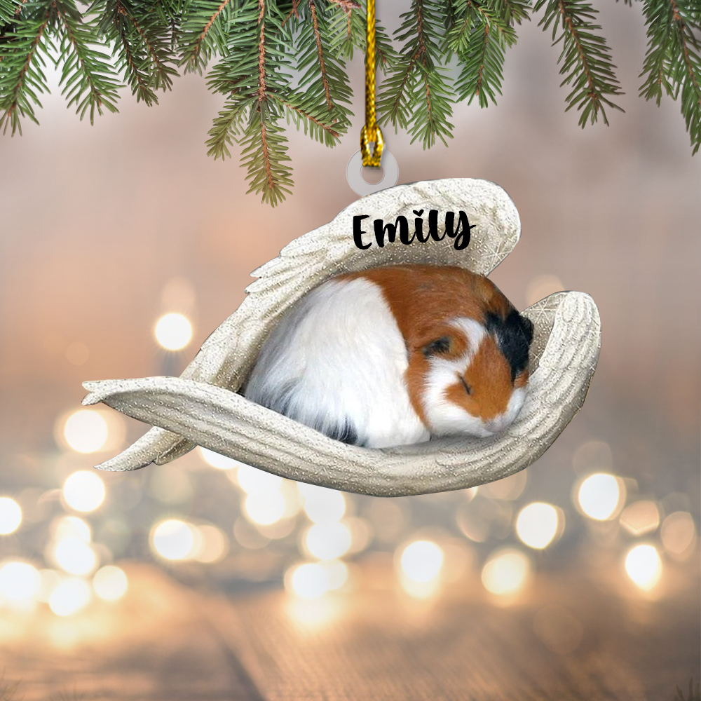 Personalized Name Guinea Pig Sleep In The Wings Angel Car Ornament Flat Acrylic Ornament Memorial Gift