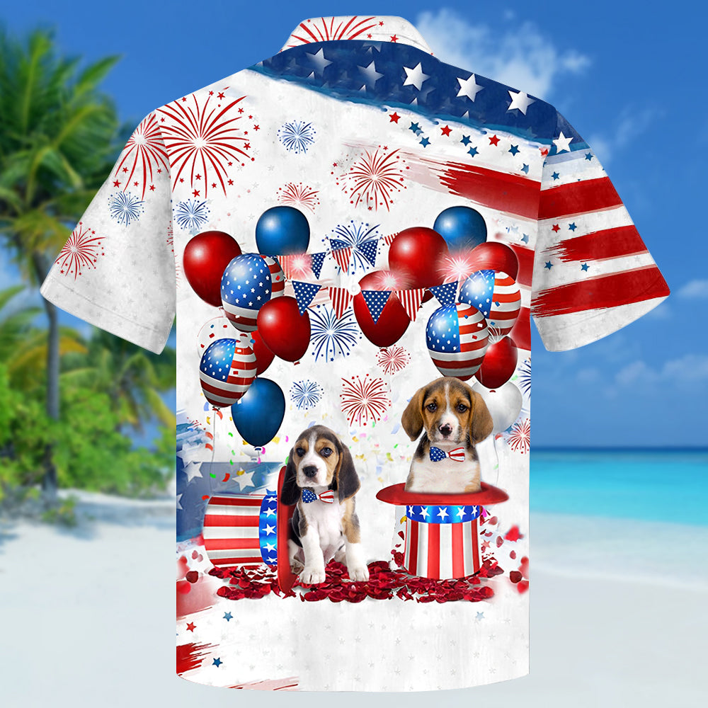 Beagle Independence Day Hawaiian Shirt/ Dog Hawaii Beach Shirt Short Sleeve For 4Th Of July