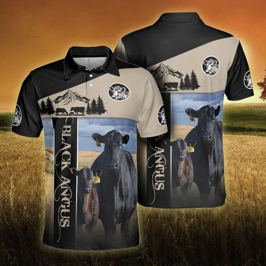 Black Angus Men Polo Shirts - Black Angus Proud Farmer Polo Shirts For Men - Perfect Gift For Black Angus Lovers/ Cattle Lovers