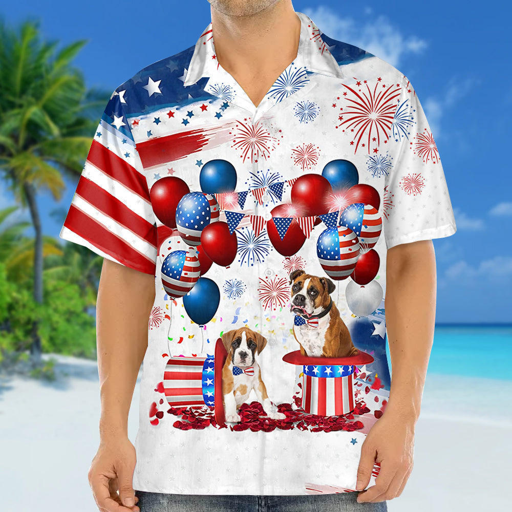 Boxer Independence Day Hawaiian Shirt/ Dog Hawaii Beach Shirt Short Sleeve For 4Th Of July