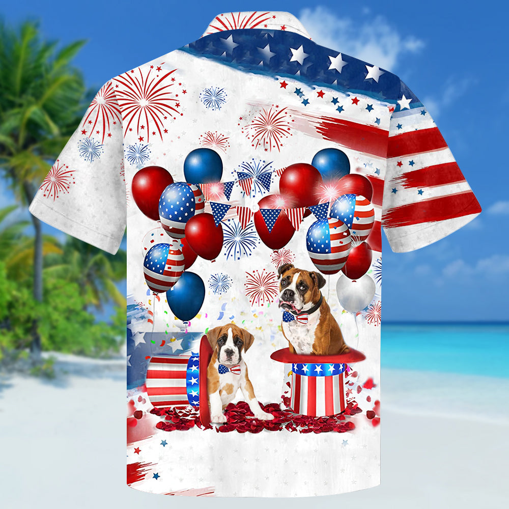 Boxer Independence Day Hawaiian Shirt/ Dog Hawaii Beach Shirt Short Sleeve For 4Th Of July