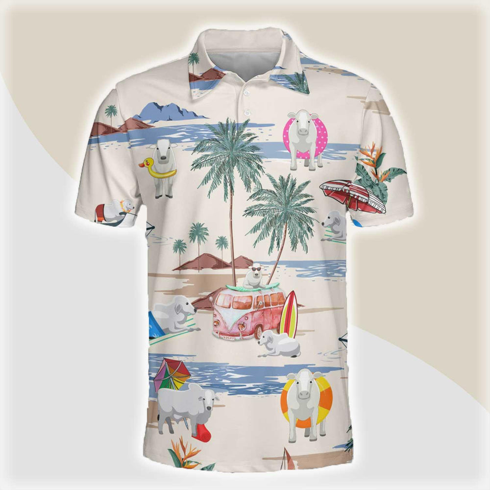 Brahman Men Polo Shirts For Summer - Brahman Summer Beach Pattern Button Shirts For Men - Perfect Gift For Brahman Lovers/ Cattle Lovers