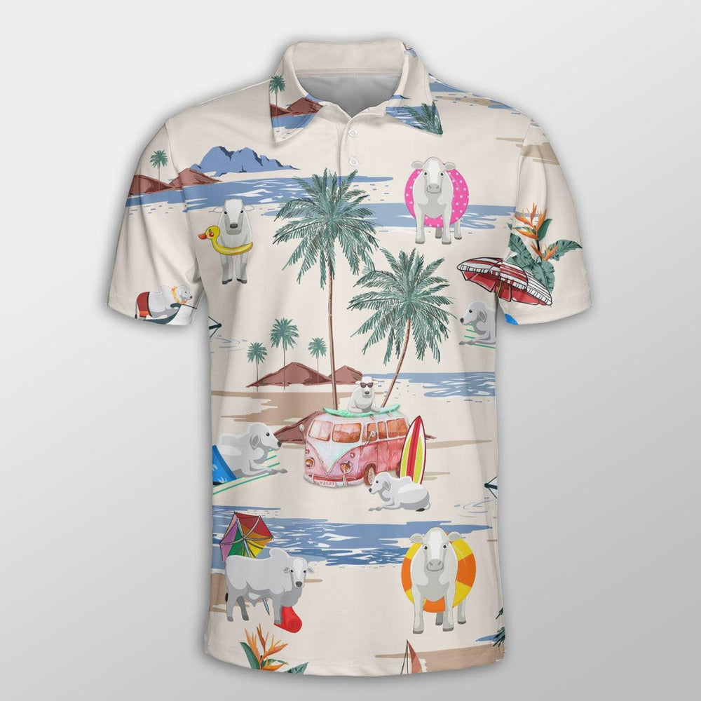 Brahman Men Polo Shirts For Summer - Brahman Summer Beach Pattern Button Shirts For Men - Perfect Gift For Brahman Lovers/ Cattle Lovers