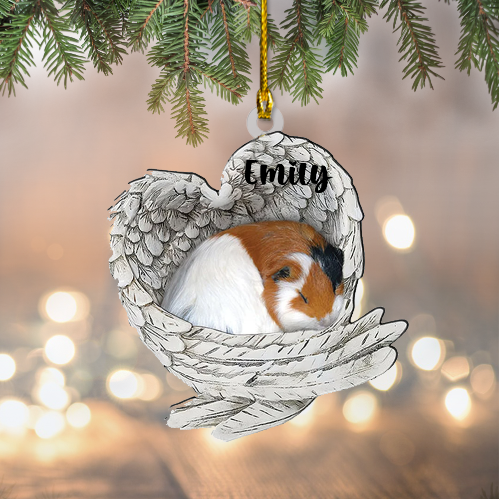 Personalized Guinea Pig sleeping in angel wing Christmas Ornament/ love Guinea Pig/ cute Guinea Pig tree hanging Ornament/ Guinea Pig Lovers gift
