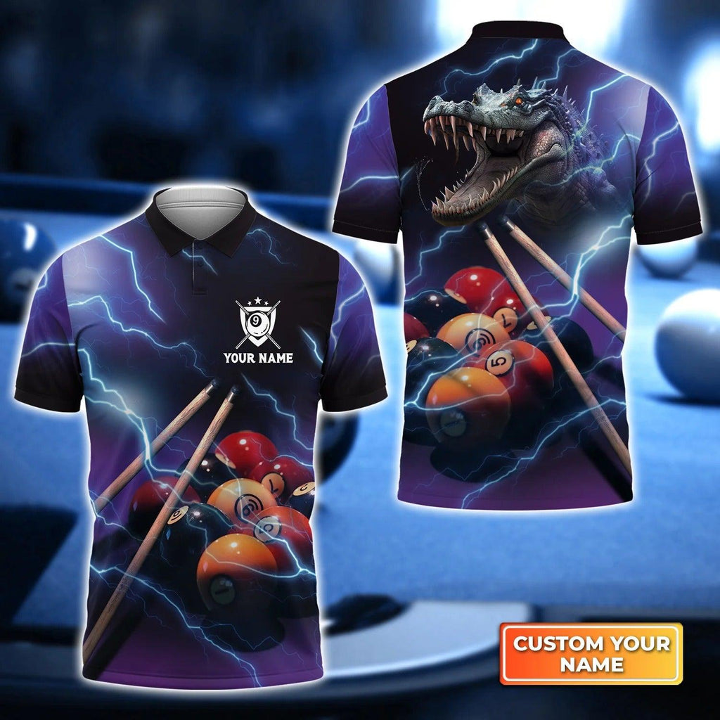 Coolspod Crocodile Thunder Lightning Billiard Personalized Name 3D Polo Shirt/ Idea Gift for Billiard Players