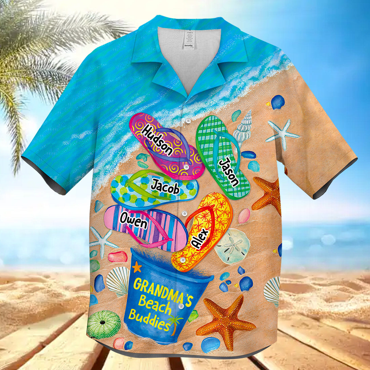 Papa / Nana''s Beach Buddies Summer Flip Flop Personalized Hawaiian Shirt Perfect Gift for Grandmas Moms Aunties
