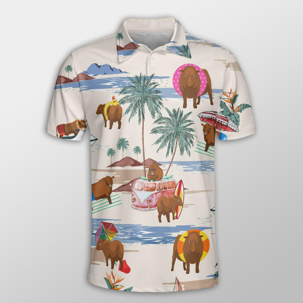 Gelbvieh Men Polo Shirts For Summer - Gelbvieh Summer Beach Pattern Button Shirts For Men - Perfect Gift For Gelbvieh Lovers/ Cattle Lovers