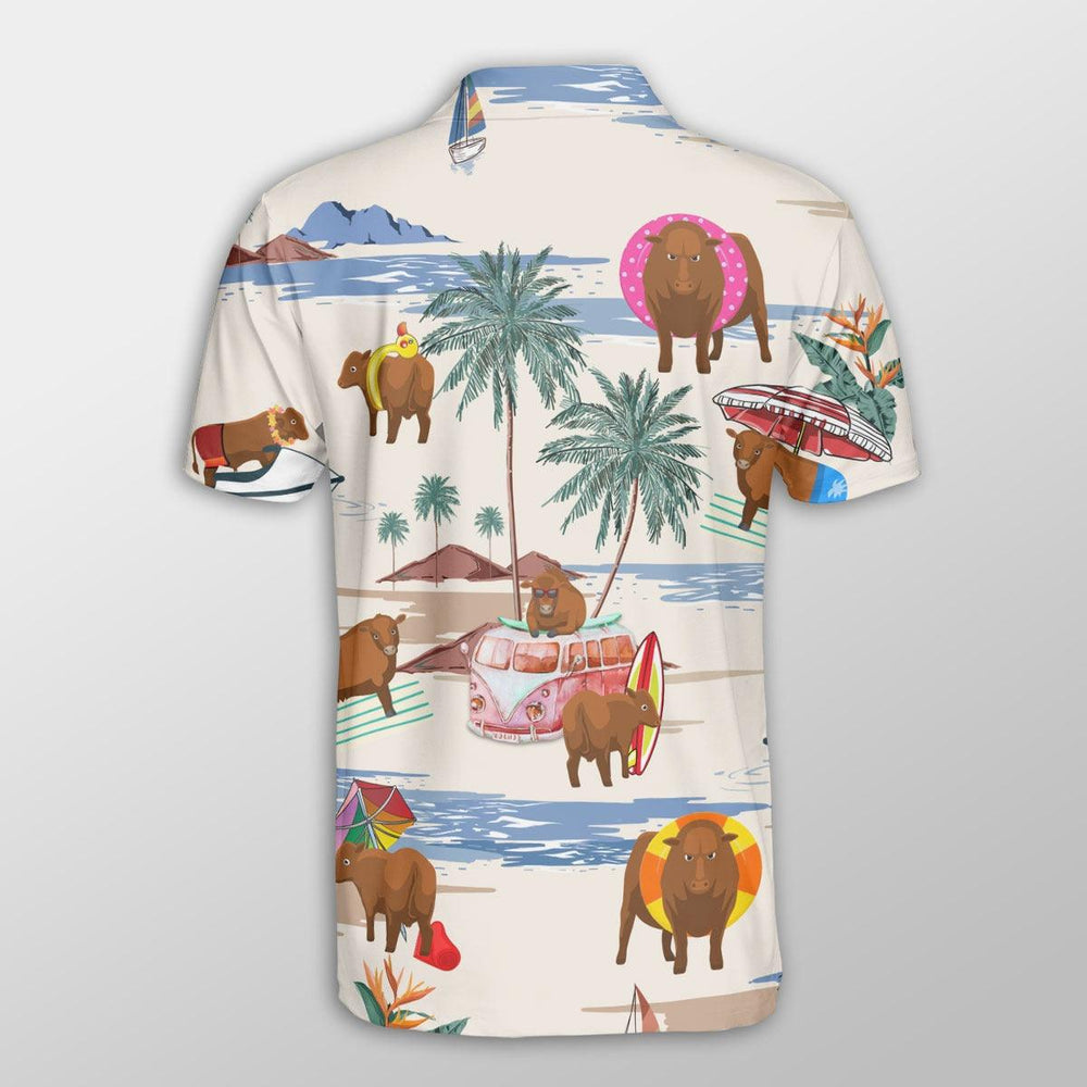 Gelbvieh Men Polo Shirts For Summer - Gelbvieh Summer Beach Pattern Button Shirts For Men - Perfect Gift For Gelbvieh Lovers/ Cattle Lovers