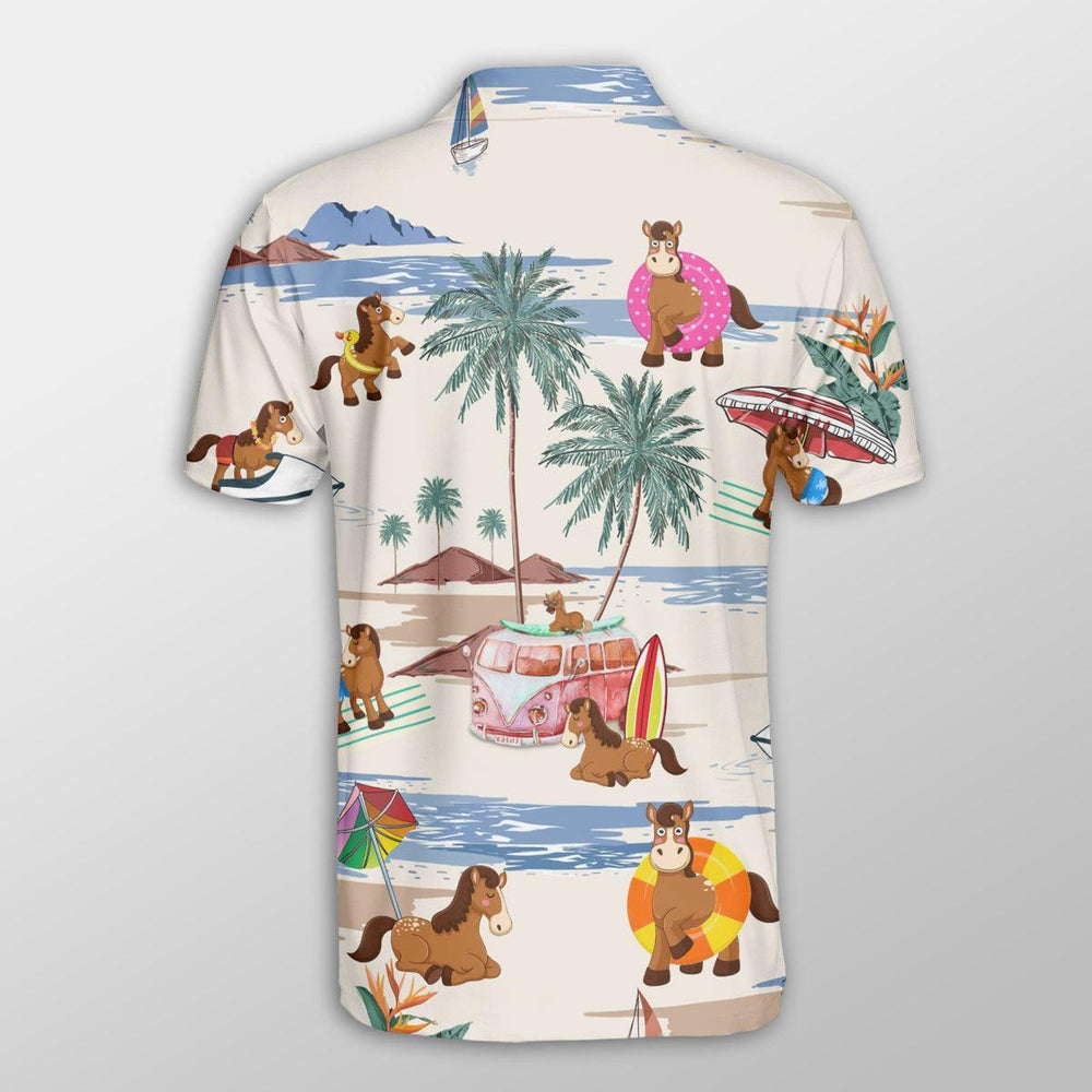 Horse Men Polo Shirts For Summer - Horse Summer Beach Pattern Button Shirts For Men - Perfect Gift For Horse Lovers/ Cattle Lovers