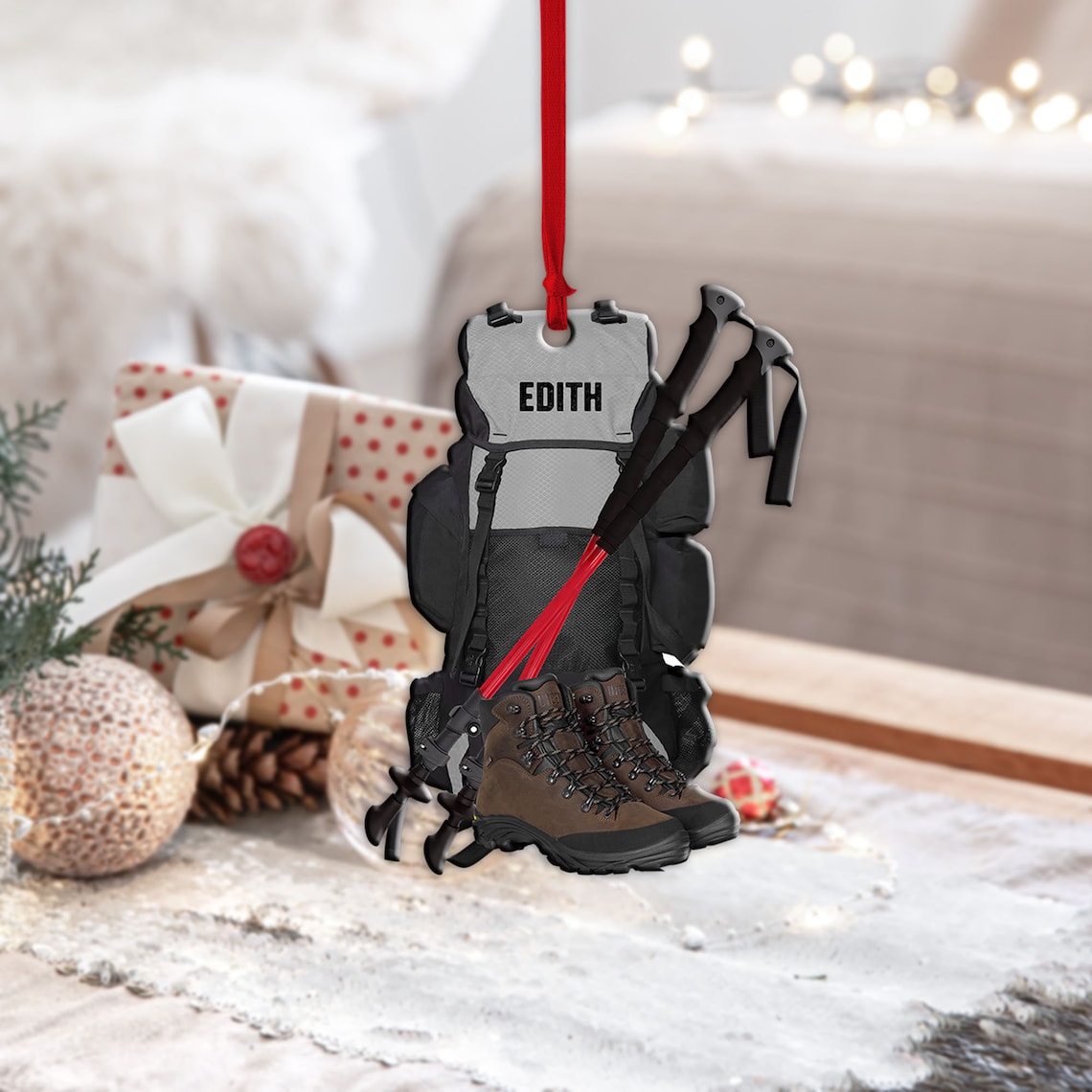 Hiking Bag Custom Custom Shape Ornaments/ Hiking Christmas Flat Ornament/ Camping Lover Gift/ Hiking Lover Gift/ Christmas Gift For Camper