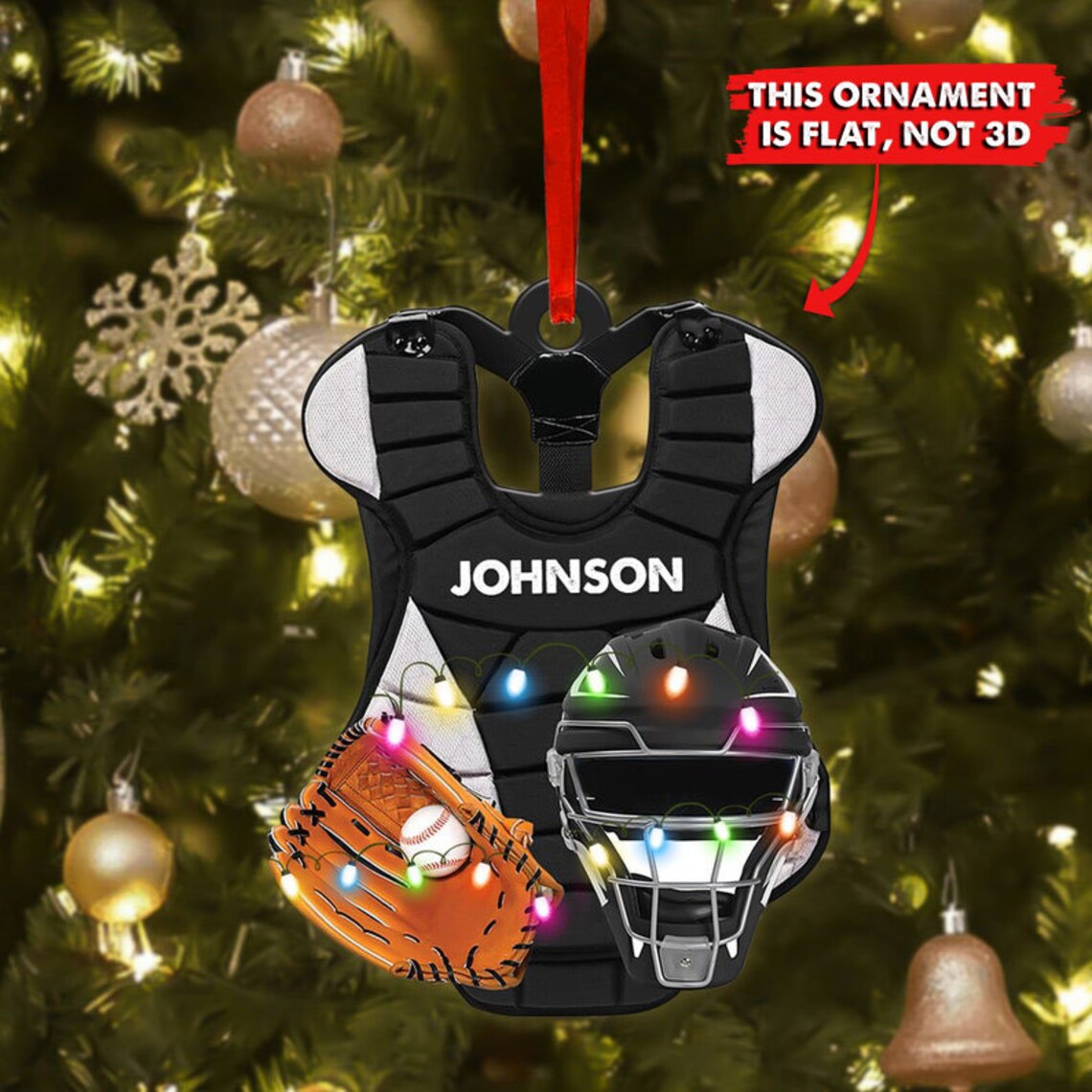 Baseball Set Helmet Glove Personalized Ornament/ Baseball Catcher Gear Christmas Ornament/ Christmas Custom Shaped Ornaments Xmas Gift Ideas