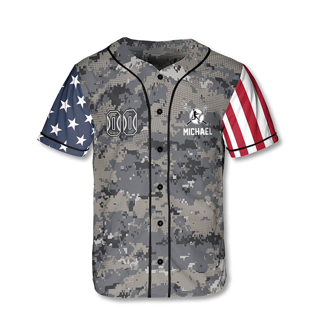 Personalized Baseball American Camo Patriot 3D All Over Print Baseball Jersey Shirt