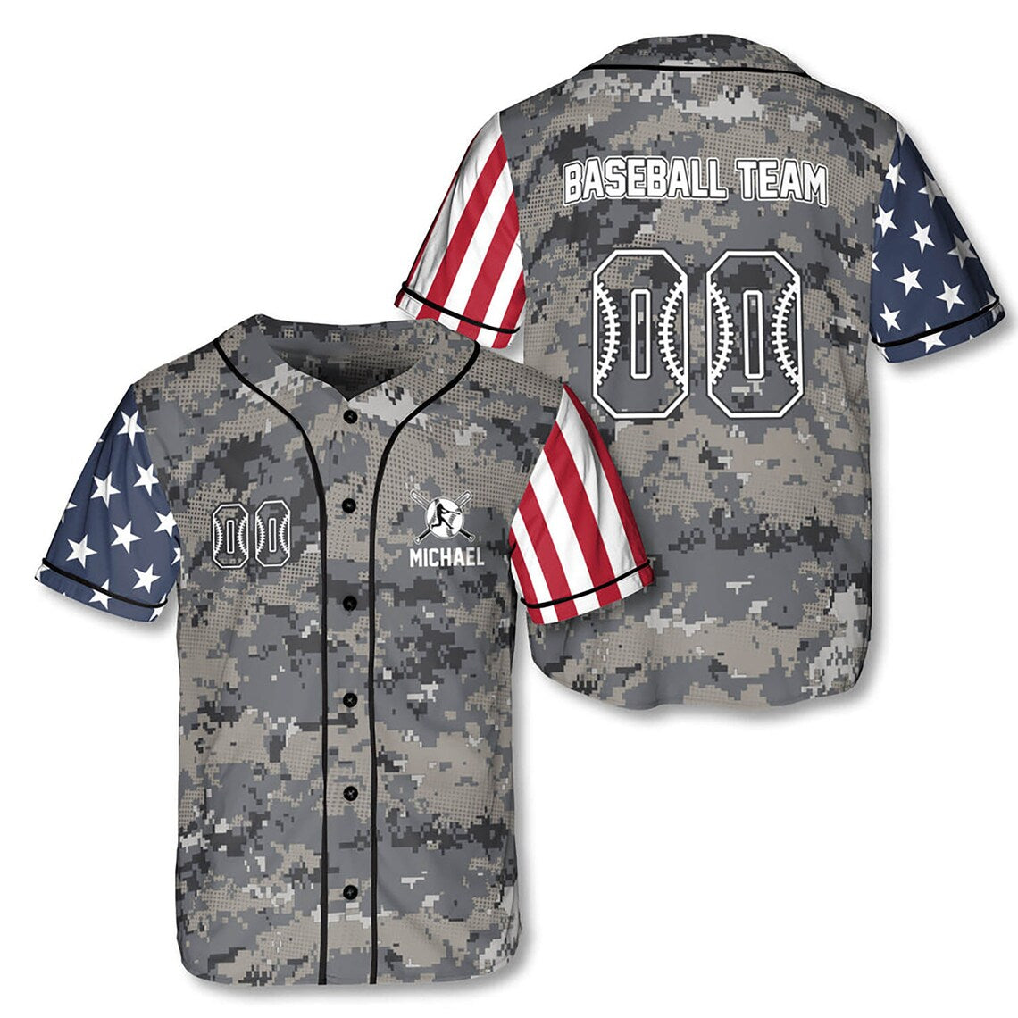 Personalized Baseball American Camo Patriot 3D All Over Print Baseball Jersey Shirt