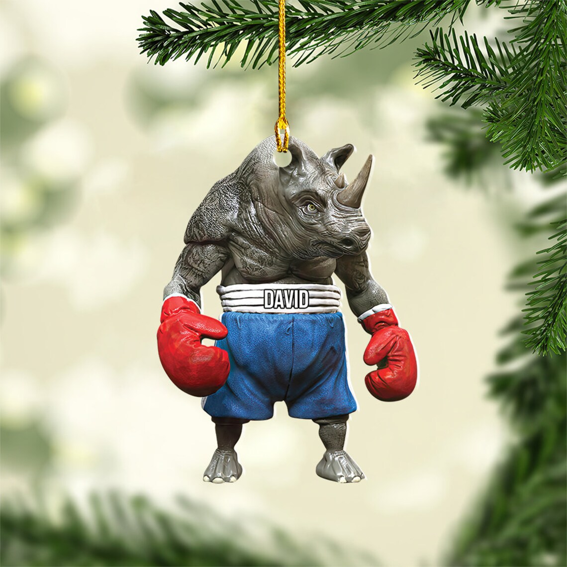 Personalized Boxing Rhino Hanging Ornament/ Rhino Box Christmas Ornaments/ Christmas Tree Decor/ Boxing Man Gift/ Boxer Gift