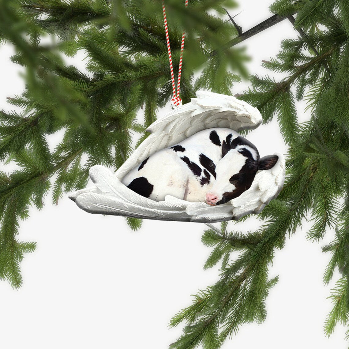 Cow Sleeping Angel Ornament/ Cow Angel Wings Ornament/ Cow Christmas Ornament/ Cow Car Ornament/ Cow Lovers Gift/ Cow Xmas Gift