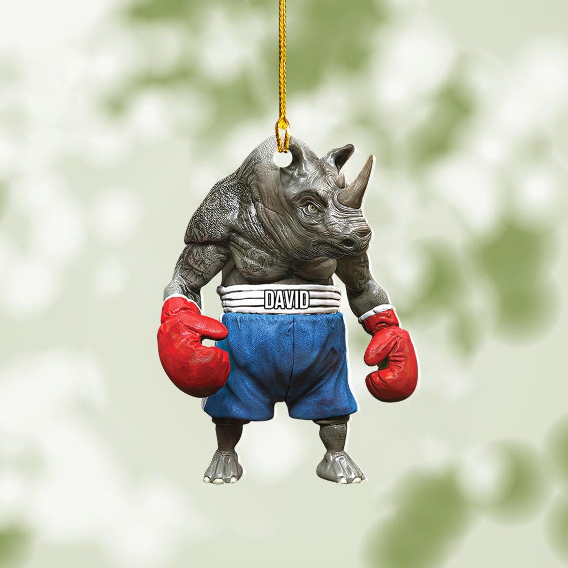 Personalized Boxing Rhino Hanging Ornament/ Rhino Box Christmas Ornaments/ Christmas Tree Decor/ Boxing Man Gift/ Boxer Gift