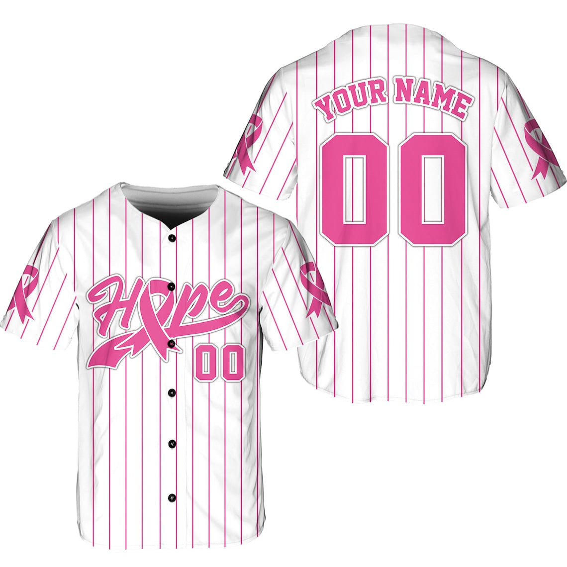 Personalized Name Breast Cancer Baseball Jersey/ Gift For Breast Cancer Month/ Pink Ribbon Jersey Breast Cancer Support Gift For Family