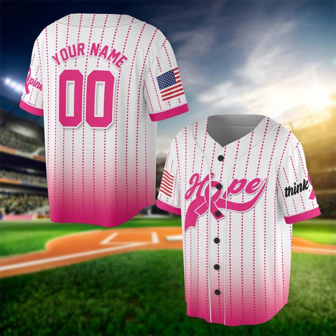 Personalized Name Breast Cancer Baseball Jersey/ Gift For Breast Cancer Month/ Pink Ribbon Jersey Breast Cancer Support Gift For Family