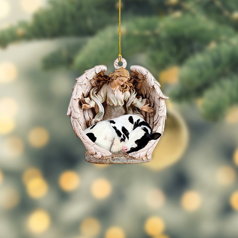Cow Sleeping Angel Ornament/ Cow Angel Wings Ornament/ Cow Car Ornament/ Cow Christmas Ornament/ Cow Lovers Ornament/ Cow Xmas Gift