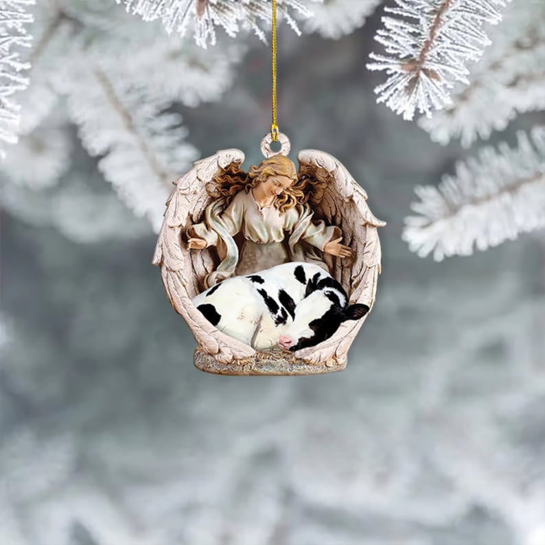 Cow Sleeping Angel Ornament/ Cow Angel Wings Ornament/ Cow Car Ornament/ Cow Christmas Ornament/ Cow Lovers Ornament/ Cow Xmas Gift