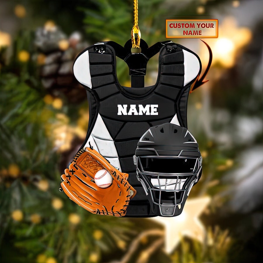 Baseball Catcher Chest Protector And Helmet Christmas Flat Ornament/ Baseball Helmet Christmas Gift/ Baseball Uniform Ornament
