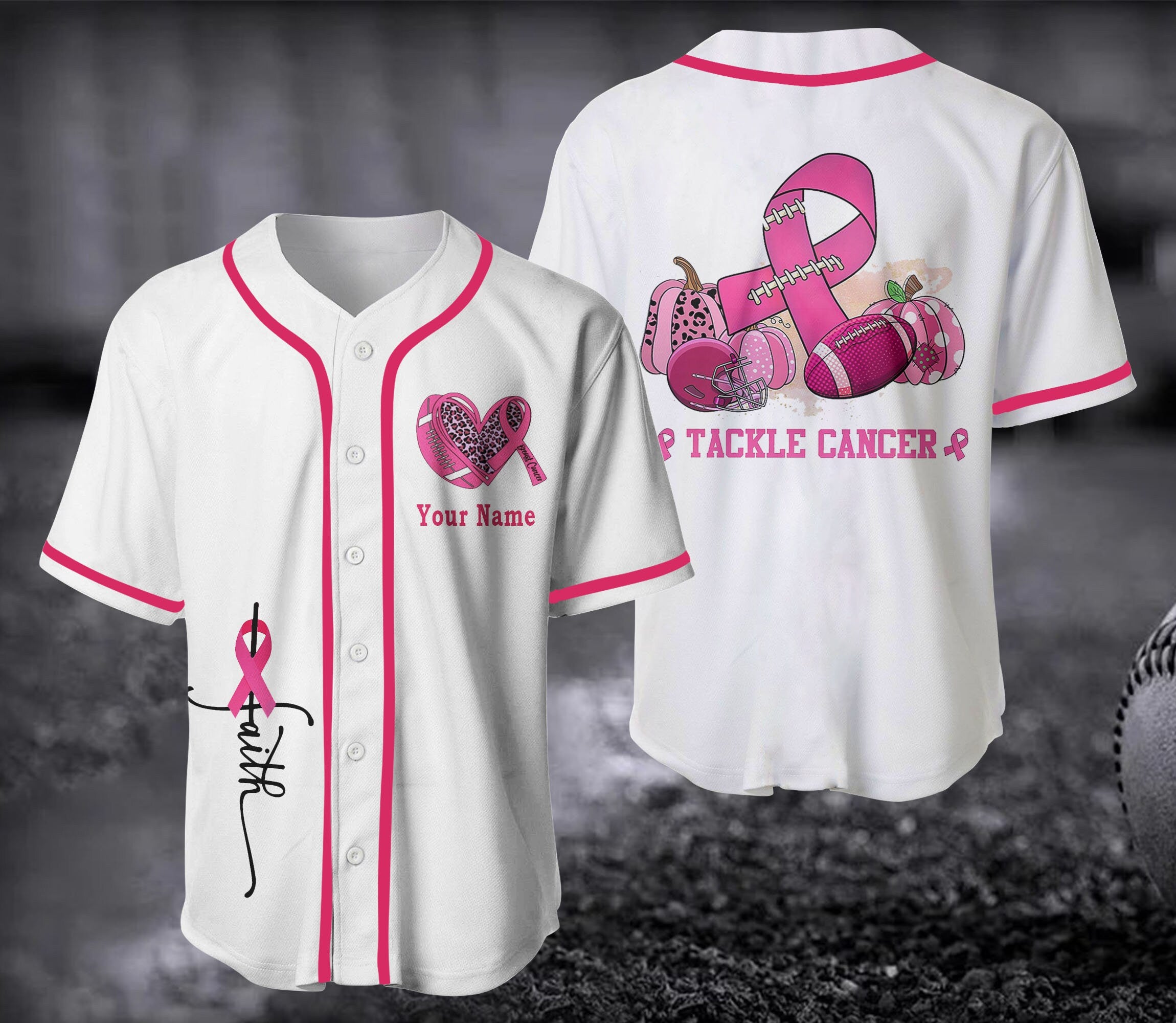 Tackle Cancer Football Jersey Sublimation Design/Personalized Breast Cancer Awareness/ Gift for Baseball Lover