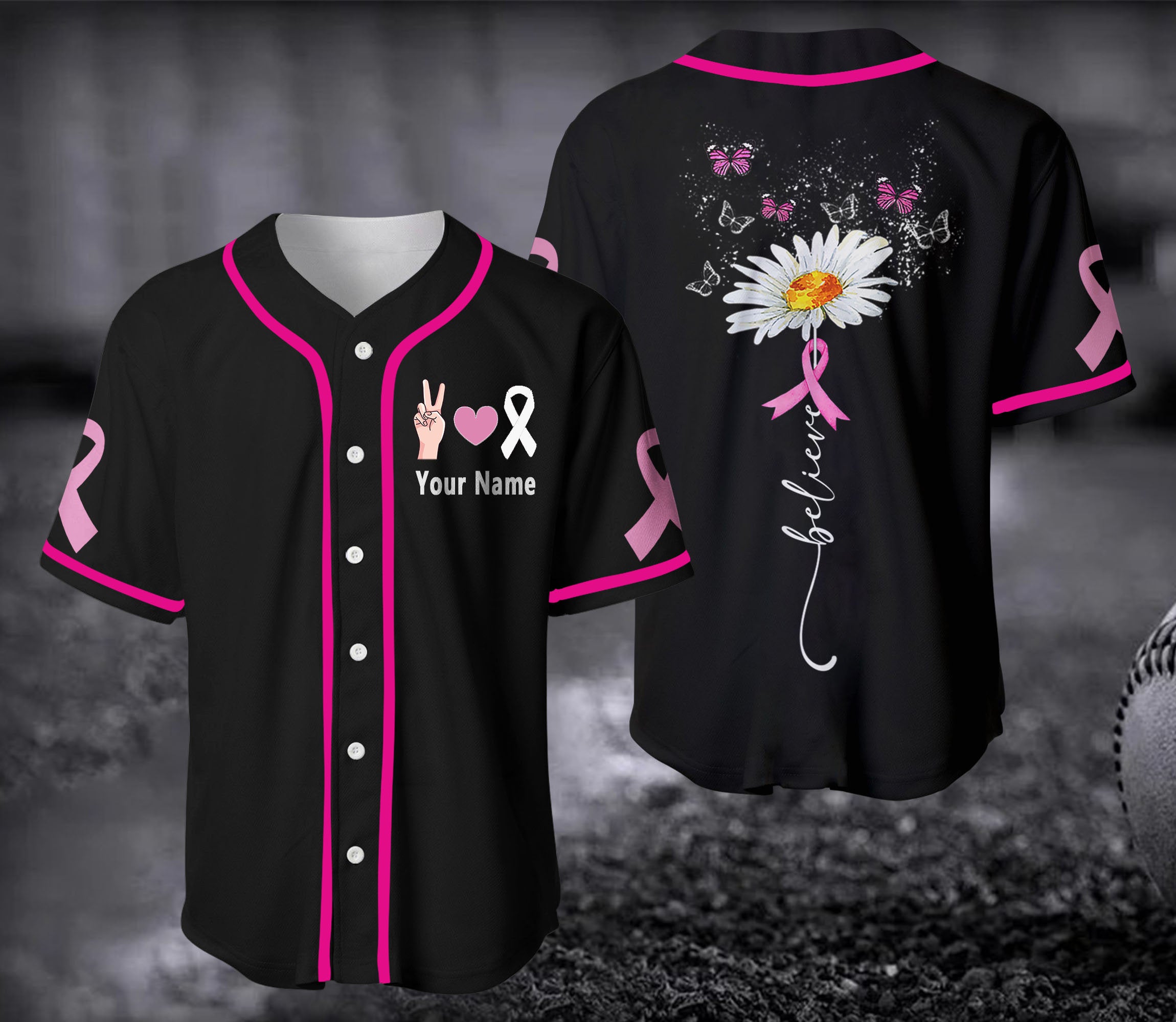 Peace Love Cure Jersey/ In October We Wear Pink Jersey/ Personalized Breast Cancer Awareness Baseball Jerseys