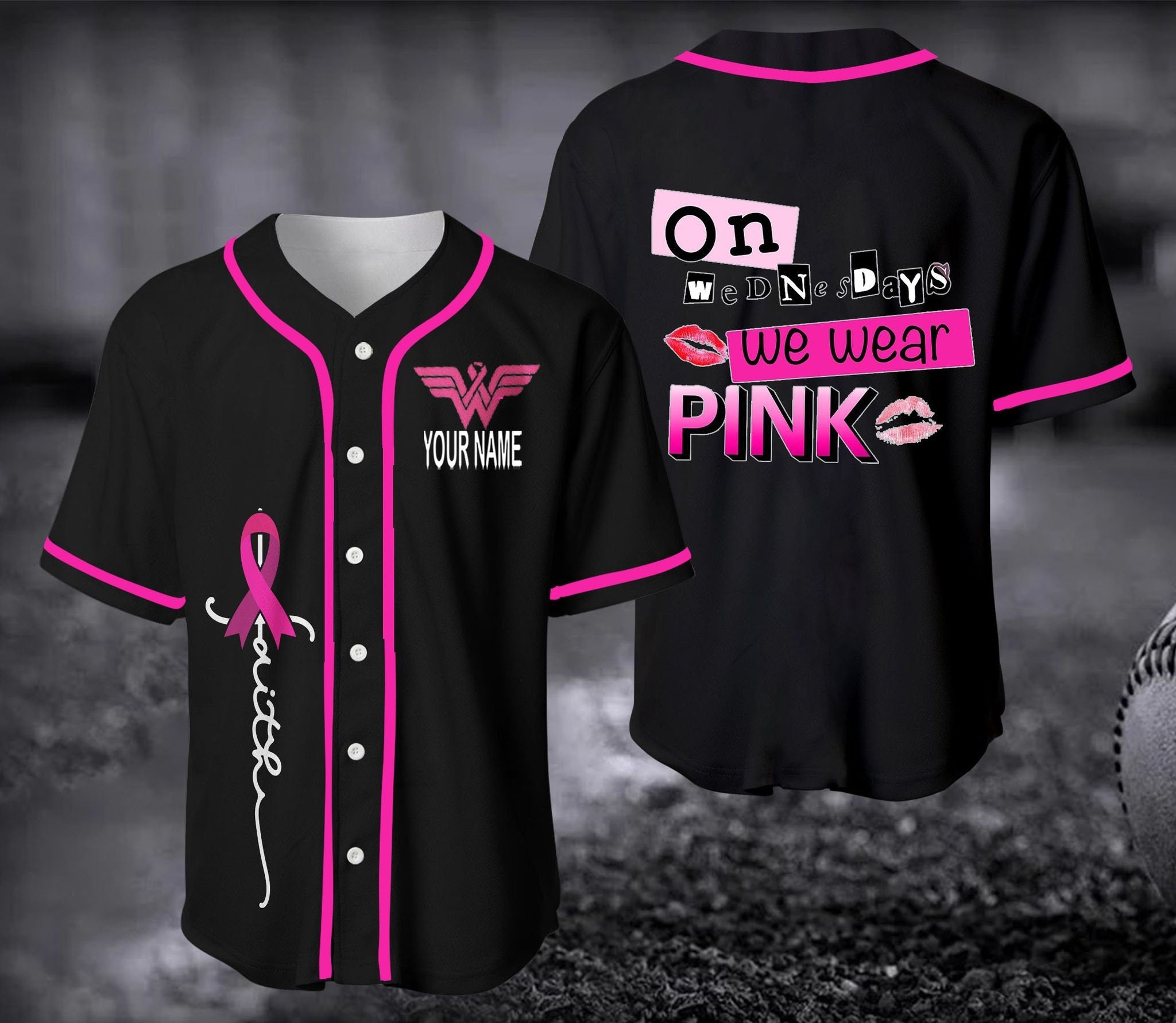On Wednesday We Wear Pink Jersey Shirt/ Multilcolor Breast Cancer Jersey Shirt