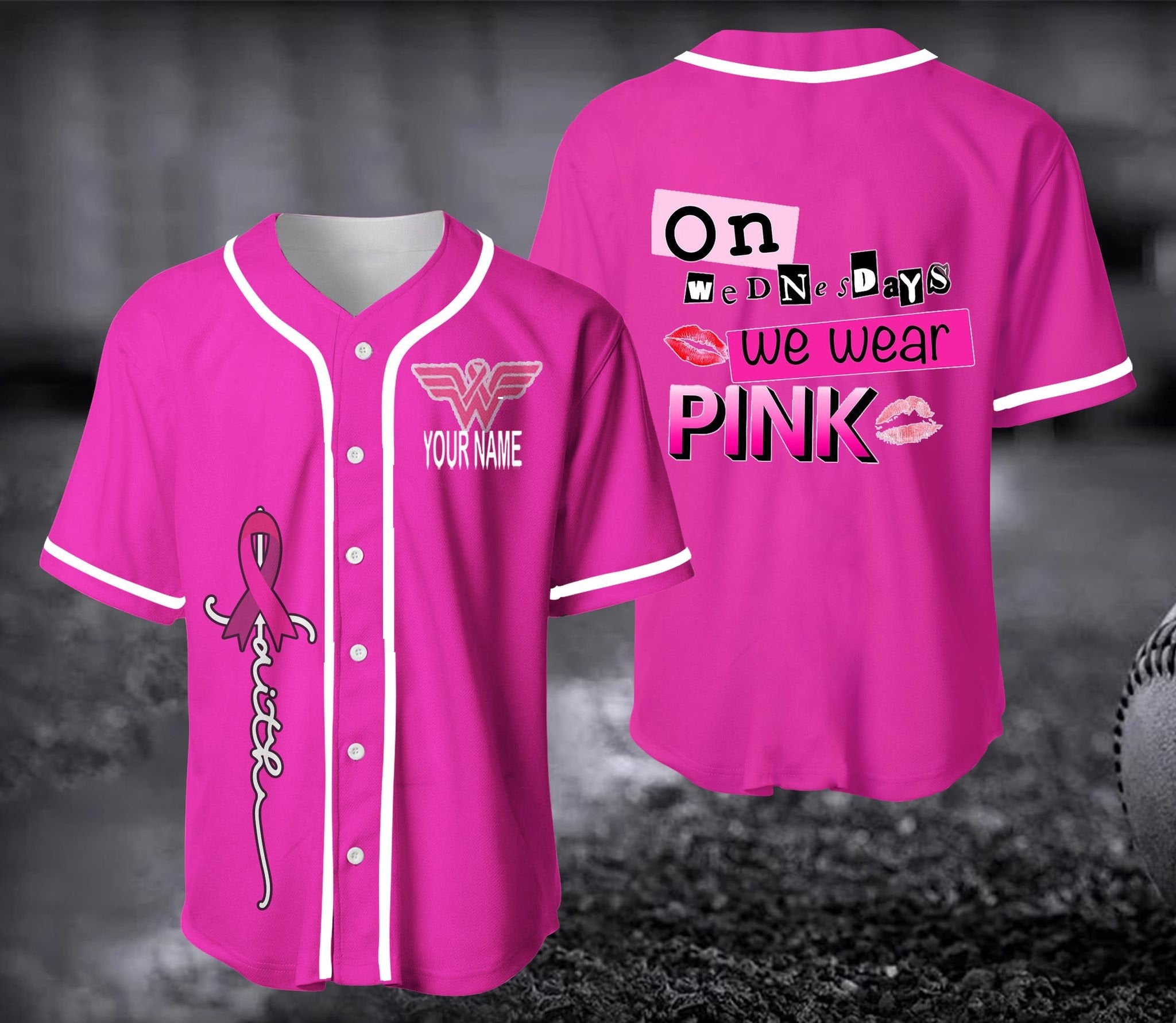 On Wednesday We Wear Pink Jersey Shirt/ Multilcolor Breast Cancer Jersey Shirt