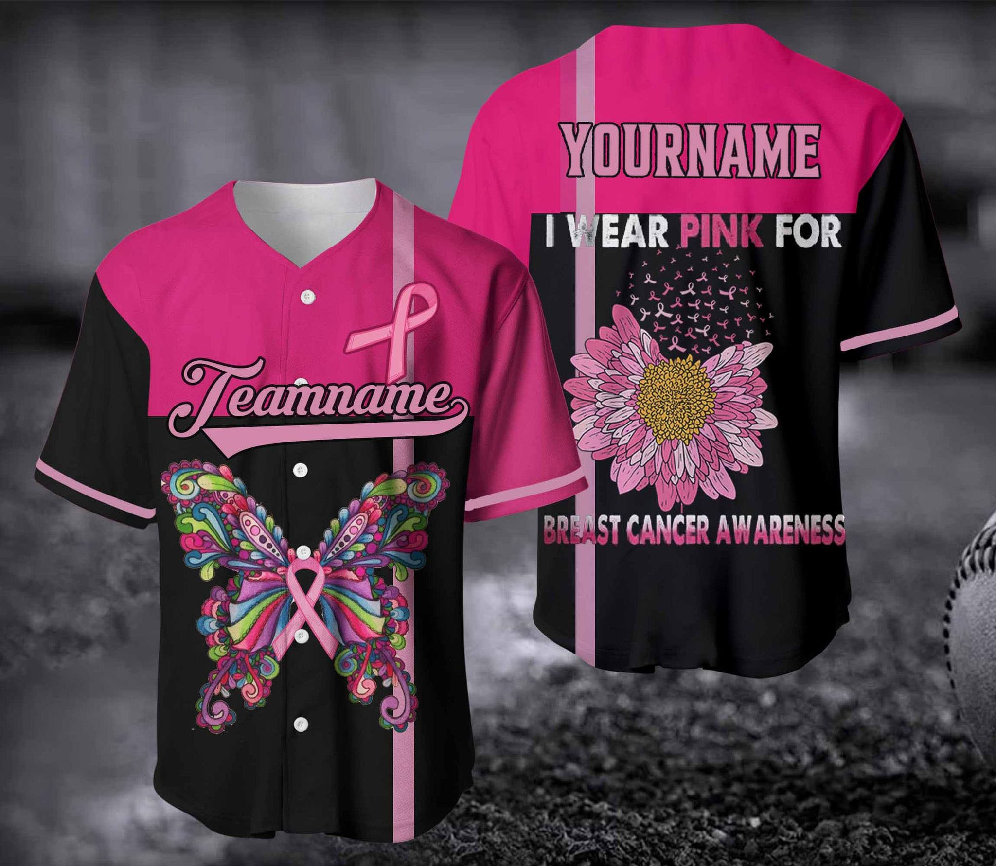 I Wear Pink For Breast Cancer Awareness Jersey/Custom Pink Baseball Jersey Shirt/Personalized Jersey Tee