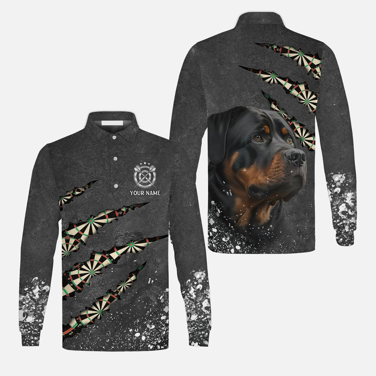 Personalized Rottweiler And Darts Paint Splash Custom Name Long Sleeve Shirt