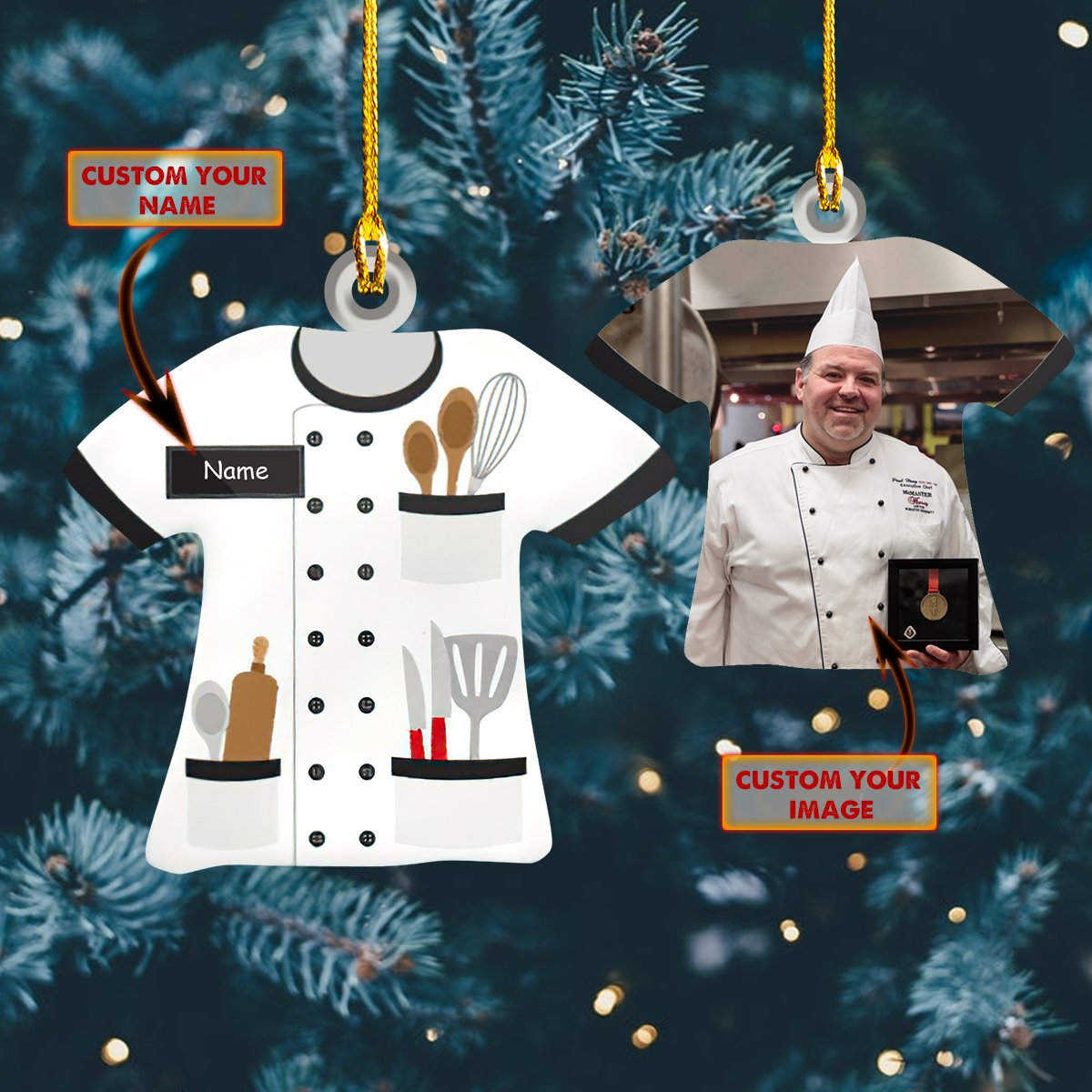 Custom Photo Name Uniform Chef Acrylic Shaped Ornament/ Christmas Gift for Master Chef