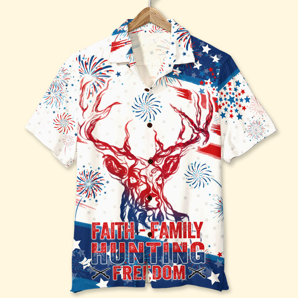 Independence Day Faith Family Hunting Freedom Hawaiian Shirt Gift For Him