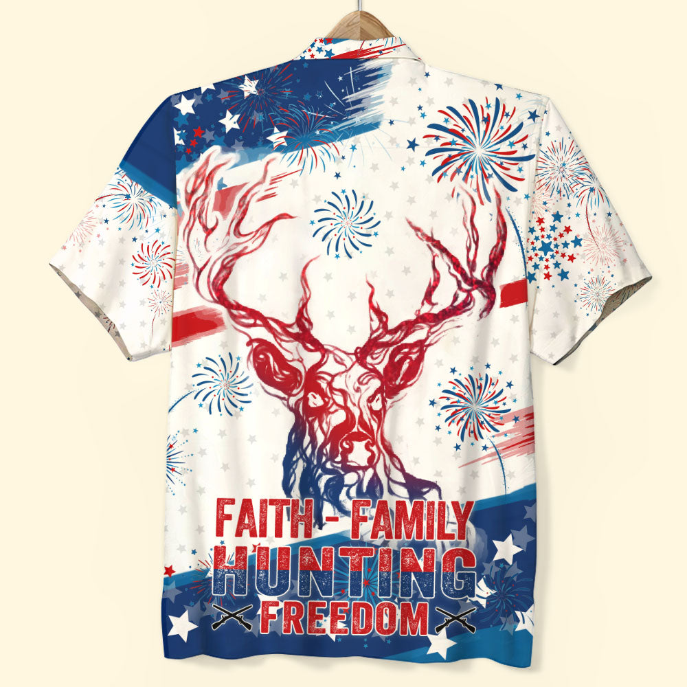 Independence Day Faith Family Hunting Freedom Hawaiian Shirt Gift For Him