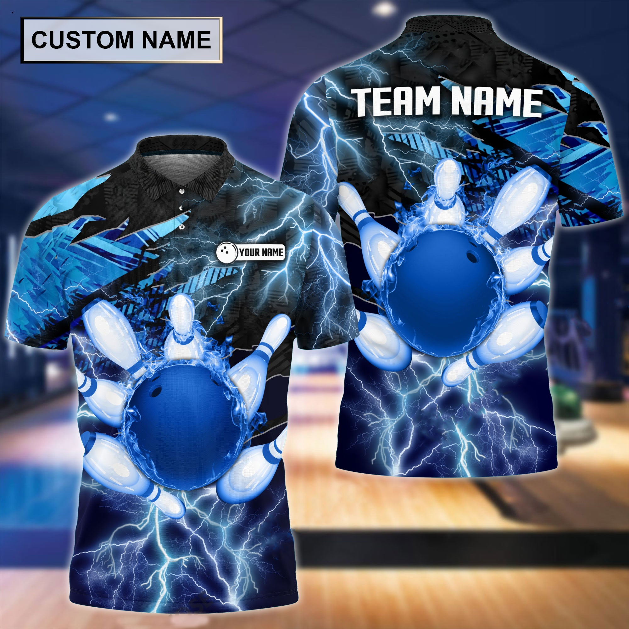 Coolspod Thunder Power Bowling And Pins Personalized Name Team Name 3D Polo Shirt/ Gift for Dart Lovers