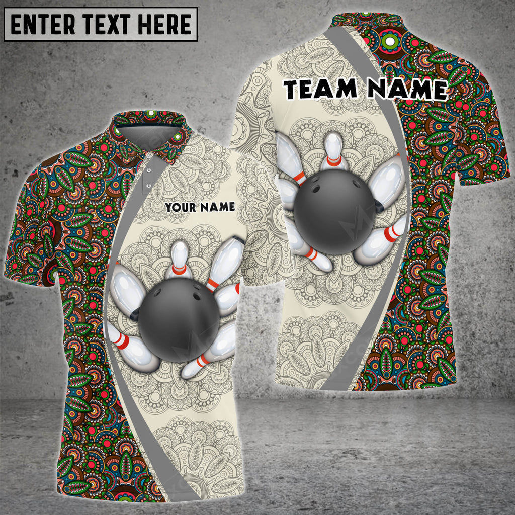 Coolspod Bowling And Pins Mandala Pattern Multicolor Option Customized Name 3D Polo Shirt
