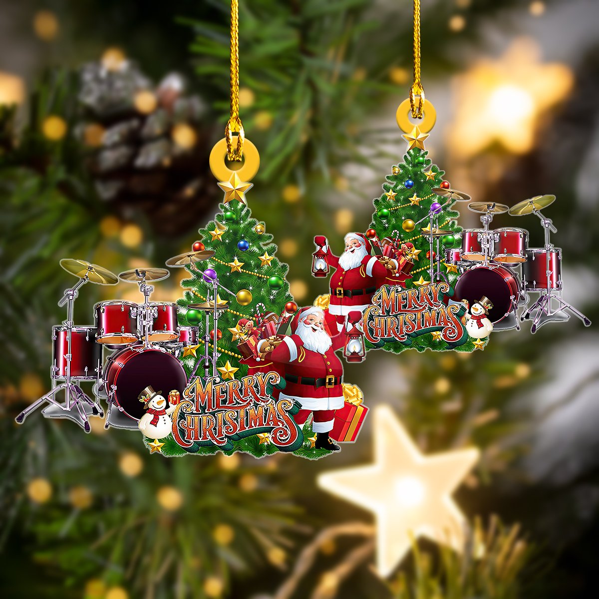 Custom Merry Christmas Drum Pine Tree Shaped Ornament/ Gift for Drum Player