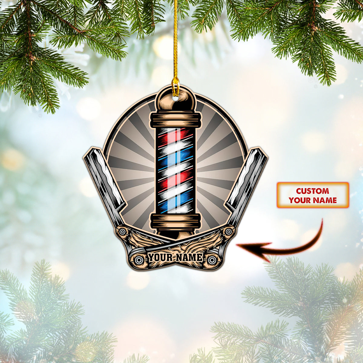 Barber Logo Barber Shop Custom Shaped Ornament Christmas Gift For Barber