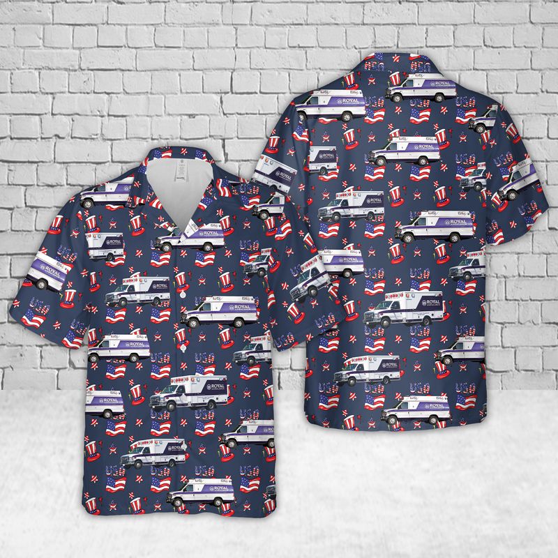 California Royal Ambulance/ 4th of July Hawaiian Shirt/ 3D Full Printed Ambulance Hawaiian Shirt