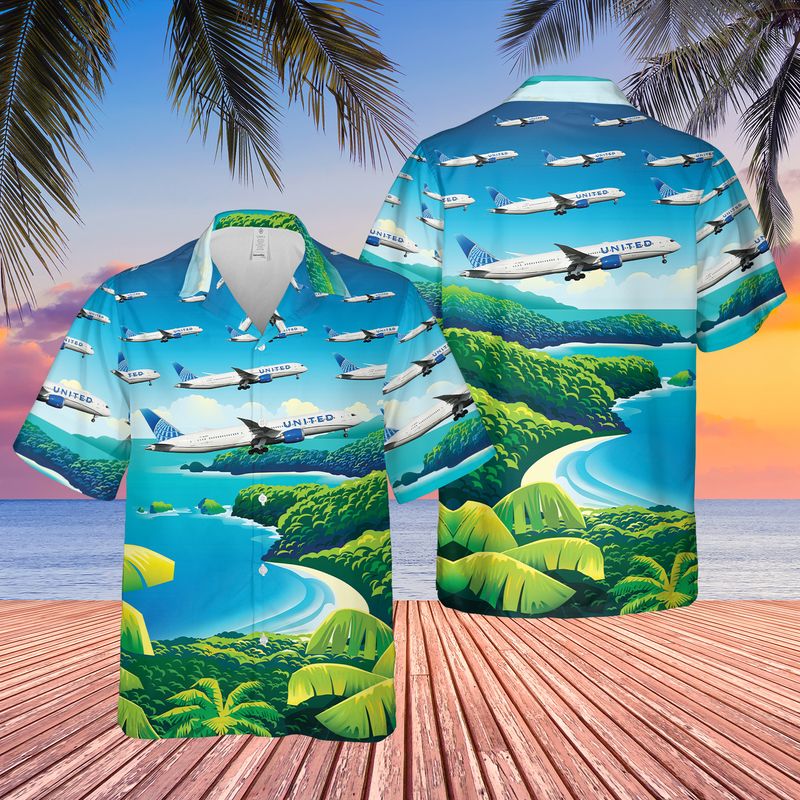 United Airlines Boeing 787-9 Dreamliner Hawaiian Shirt/ Hawaiian shirt for men/ women