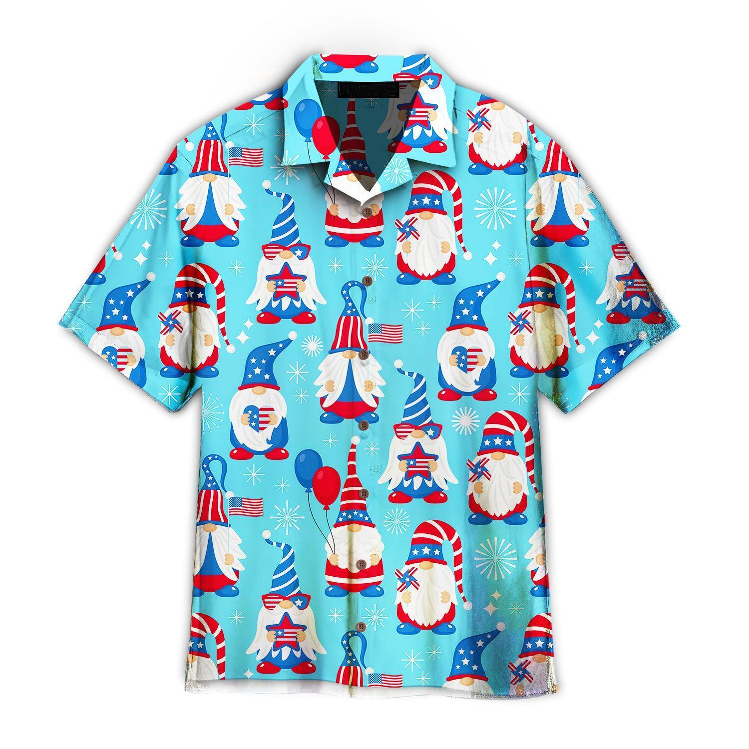 4th Of July Cute Patriotic Usa Gnomes Hawaiian Shirt For Men/ Gnomes Hawaii Beach Shirt