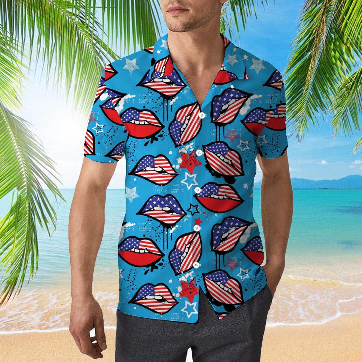 4th Of July American Sexy Lips Hawaiian Shirt Beachwear For Men