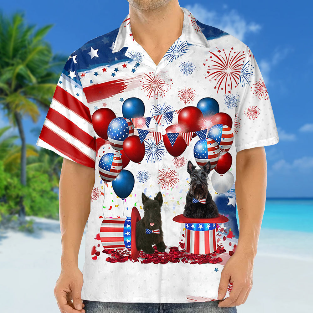 Scottish Terrier Independence Day Hawaiian Shirt/ Dog Hawaii Beach Shirt Short Sleeve For 4Th Of July