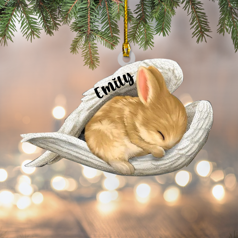 Personalized Rabbit Sleep In The Wings Angel Car Ornament Flat Acrylic Ornament Memorial Gift