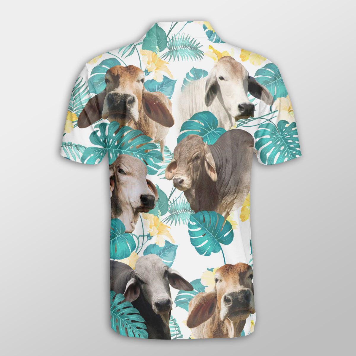 Brahman In Tropical Leaves Pattern Button Polo Shirt/ Idea Shirt for Cow Farmer